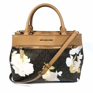 Michael Kors Signature Floral Satchel Convertible Crossbody Saffiano trim MK Bag